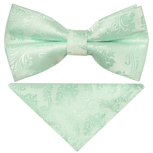 Pre Tied Mint Paisley Boys Bow Tie And Pocket Square Set Age 4 7 1