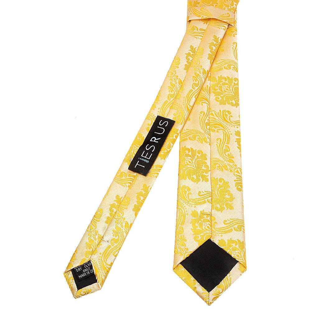 Bright Yellow Paisley Skinny Mens Tie 3