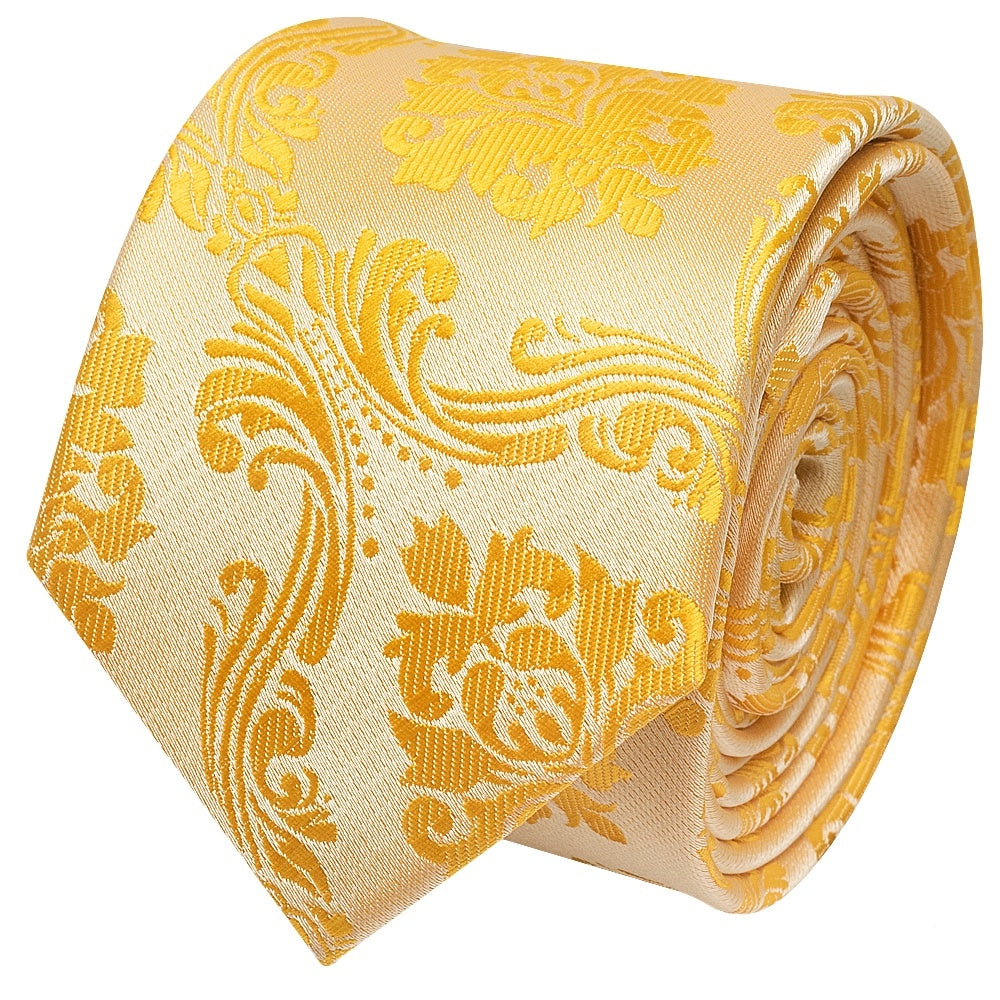 Bright Yellow Paisley Skinny Boys Tie And Pocket Square Set 3