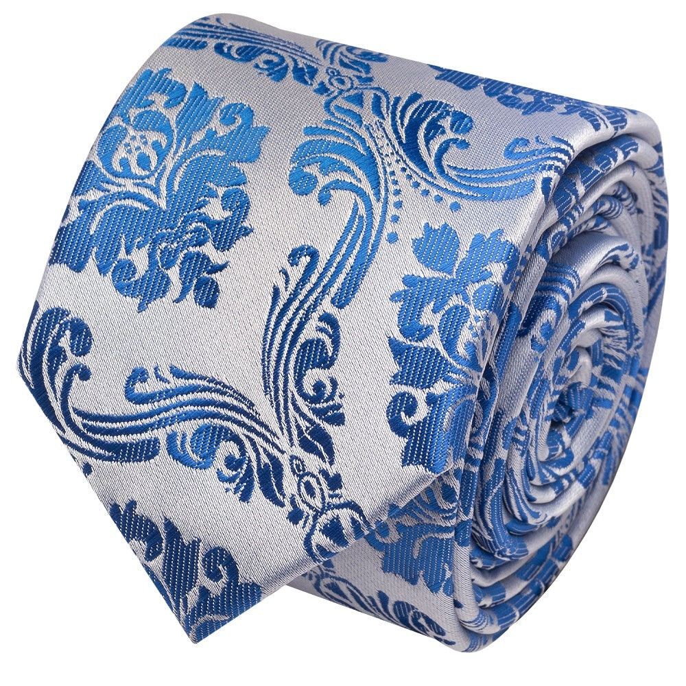 Royal Blue Paisley Skinny Mens Tie And Pocket Square Set 3