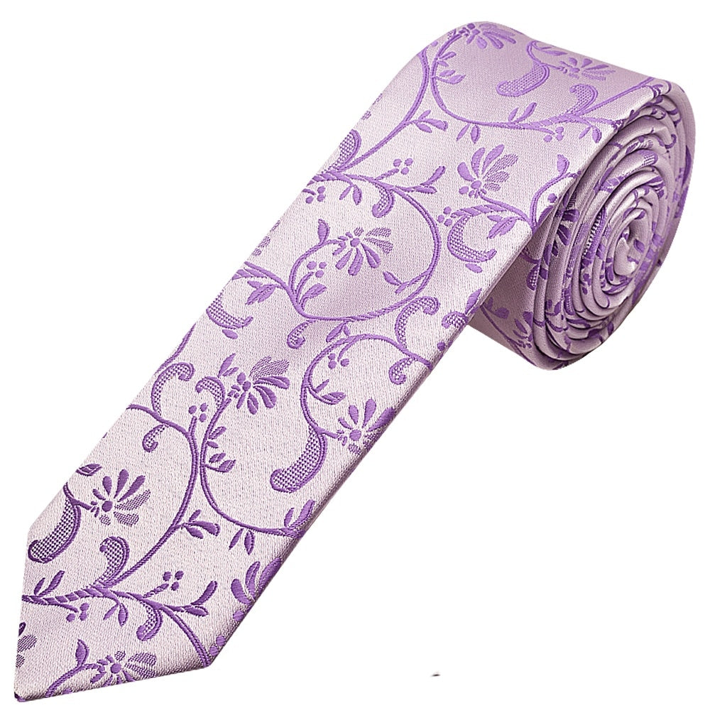 Cadbury Purple Floral Skinny Mens Tie 1
