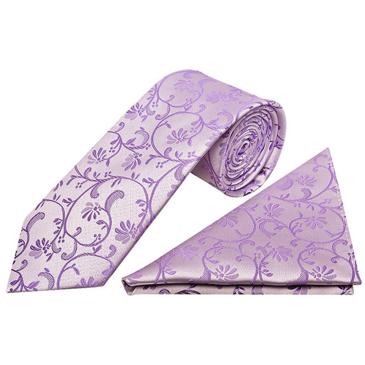 Cadbury Purple Floral Classic Mens Tie And Pocket Square Set 1