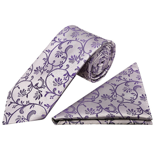 Purple Floral Classic Mens Tie And Pocket Square Set 1