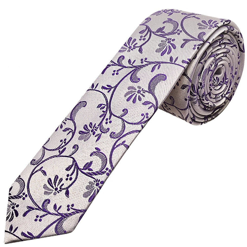 Purple Floral Skinny Mens Tie 1