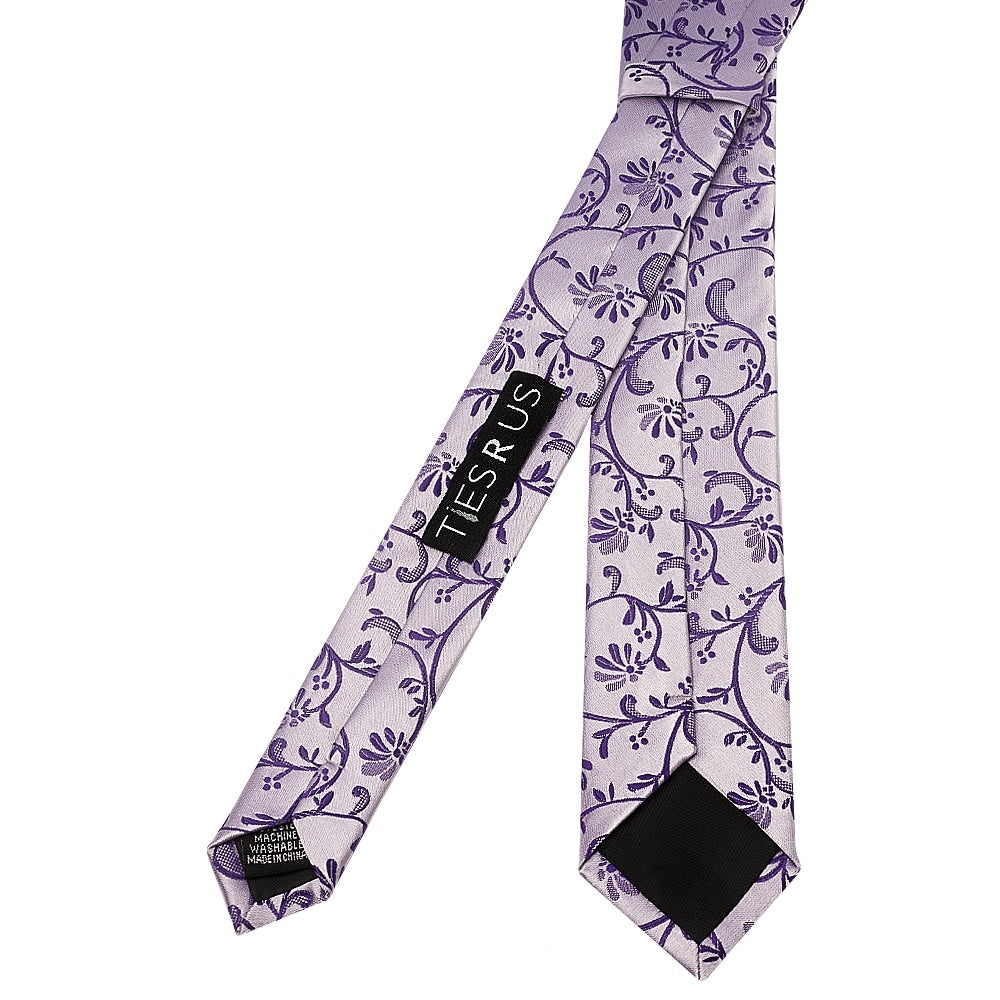 Purple Floral Skinny Boys Tie And Pocket Square Set 4