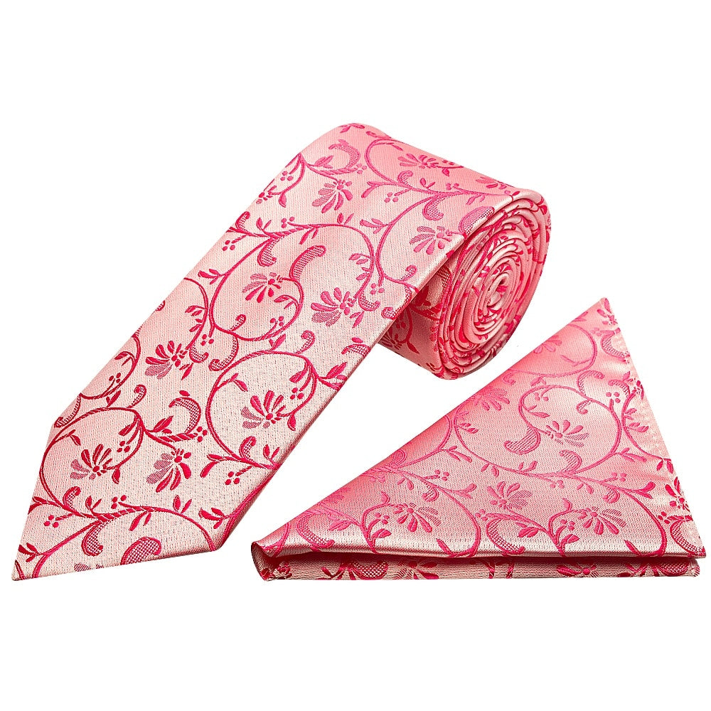 Light Coral Pink Floral Classic Mens Tie And Pocket Square Set 1