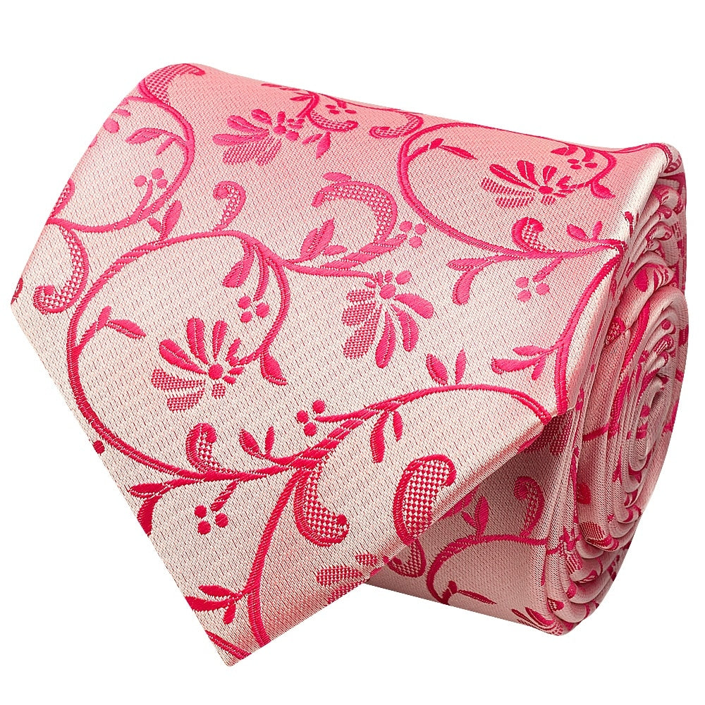 Light Coral Pink Floral Classic Mens Tie And Pocket Square Set 3