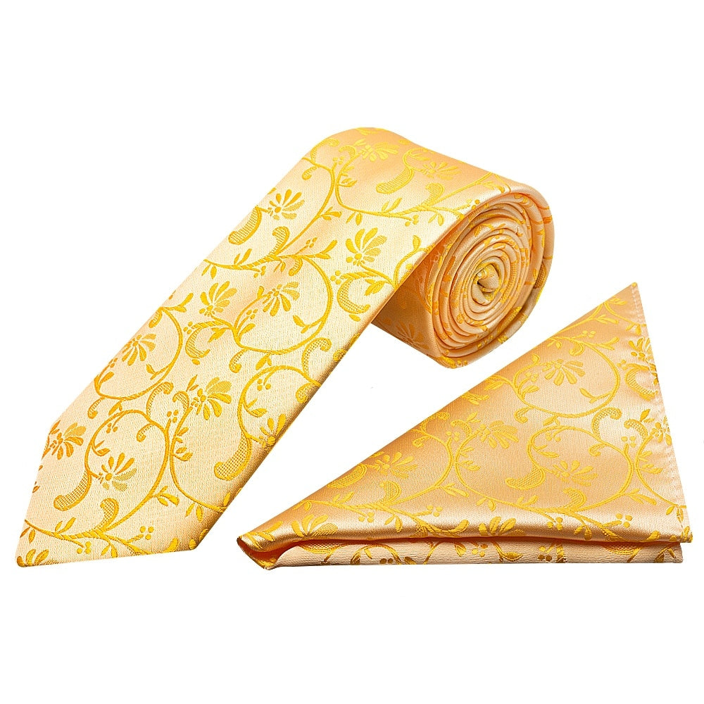 Bright Yellow Floral Classic Mens Tie And Pocket Square Set 1
