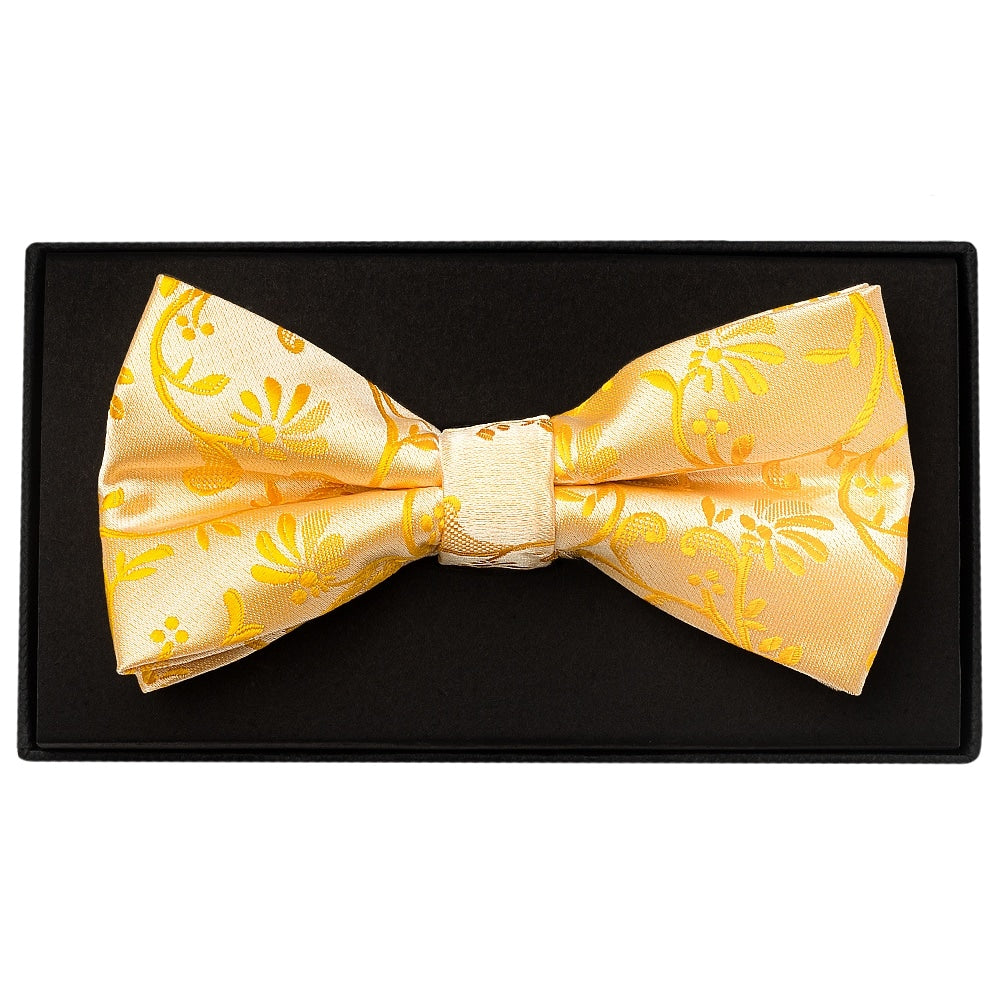 Bright Yellow Floral Handmade Mens Bow Tie 1