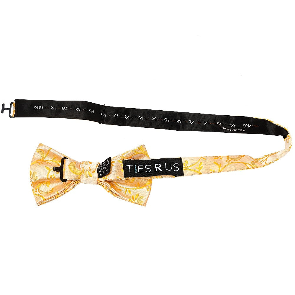 Bright Yellow Floral Handmade Mens Bow Tie And Pocket Square Set 3