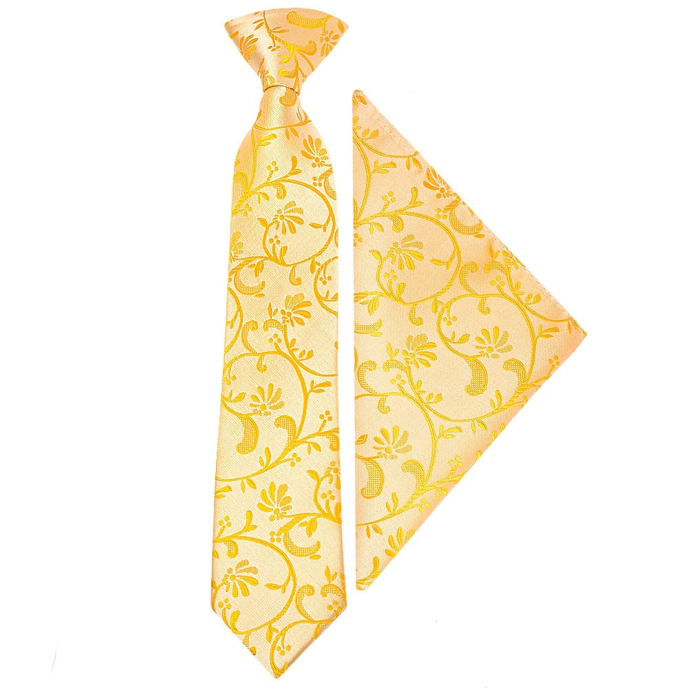 Pre Tied Bright Yellow Floral Boys Tie And Pocket Square Set Age 4 7 1