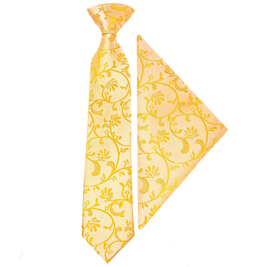 Pre Tied Bright Yellow Floral Boys Tie And Pocket Square Set Age 4 7 1
