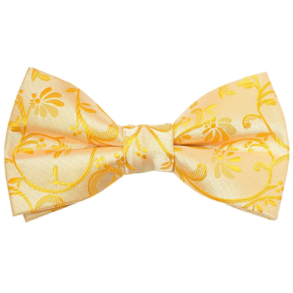 Pre Tied Bright Yellow Floral Boys Bow Tie And Pocket Square Set Age 4 7 2
