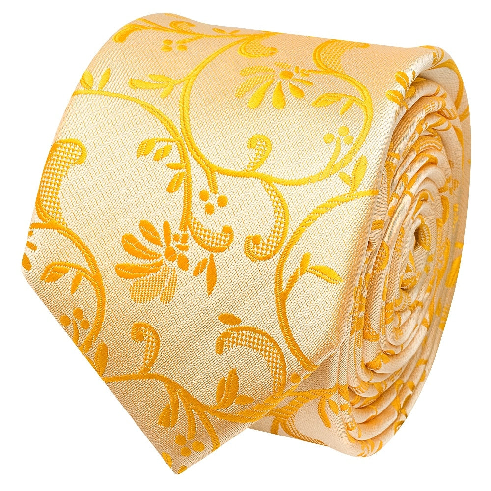 Bright Yellow Floral Skinny Boys Tie 2