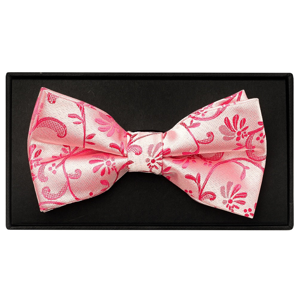 Light Coral Floral Handmade Mens Bow Tie And Pocket Square Set 2