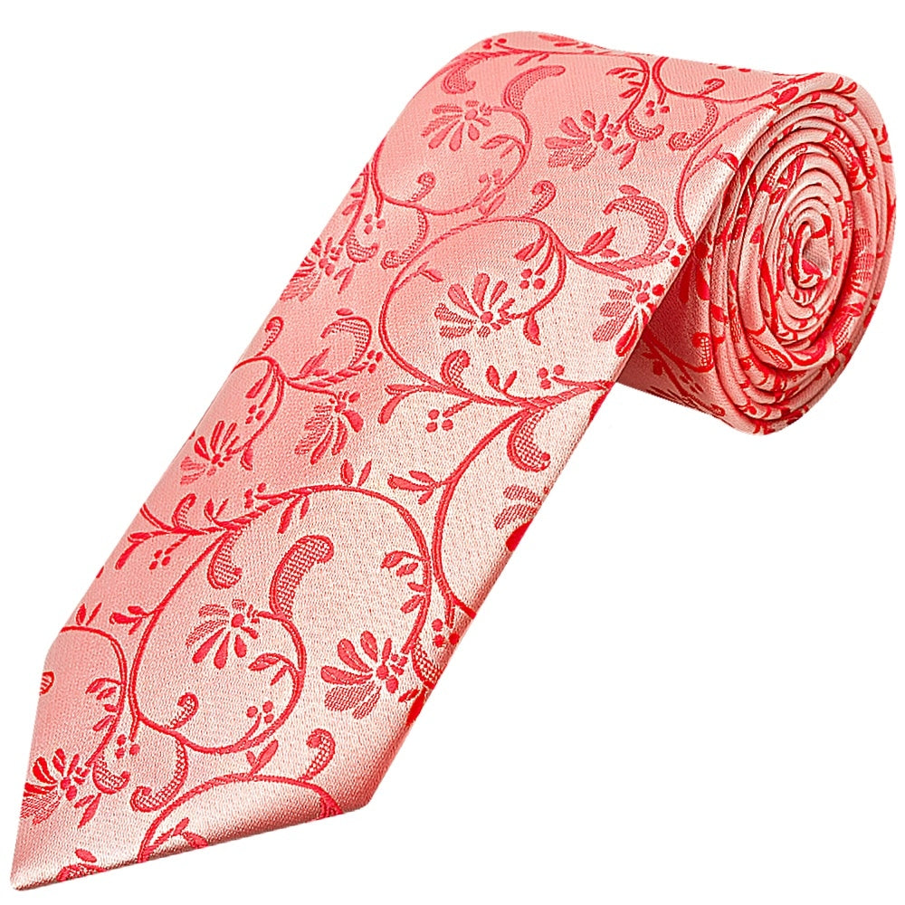 Coral Pink Floral Classic Mens Tie And Pocket Square Set 2