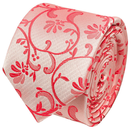 Coral Pink Floral Skinny Boys Tie 2