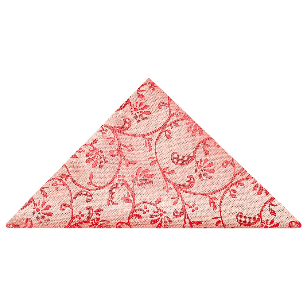 Coral Pink Floral Skinny Boys Tie And Pocket Square Set 5