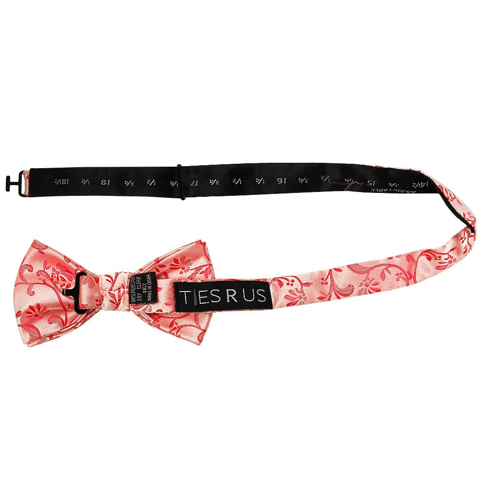 Coral Floral Handmade Mens Bow Tie And Pocket Square Set 3