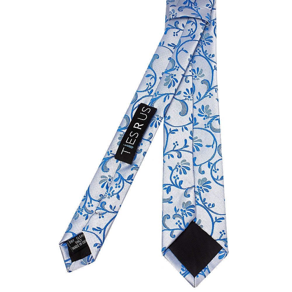 Royal Blue Floral Skinny Mens Tie And Pocket Square Set 4