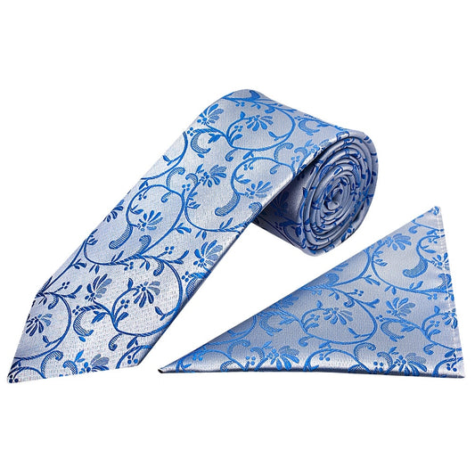 Royal Blue Floral Classic Mens Tie And Pocket Square Set 1