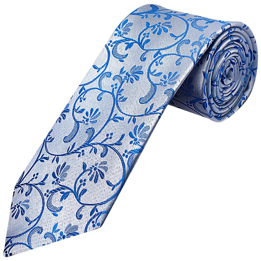 Royal Blue Floral Classic Mens Tie And Pocket Square Set 2