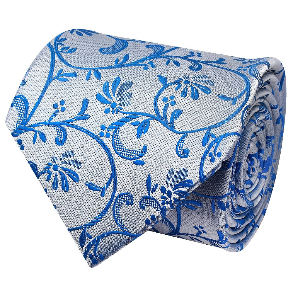 Royal Blue Floral Classic Mens Tie And Pocket Square Set 3