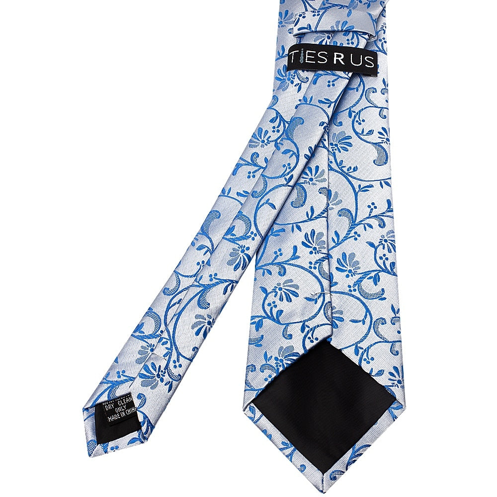 Royal Blue Floral Classic Mens Tie And Pocket Square Set 4