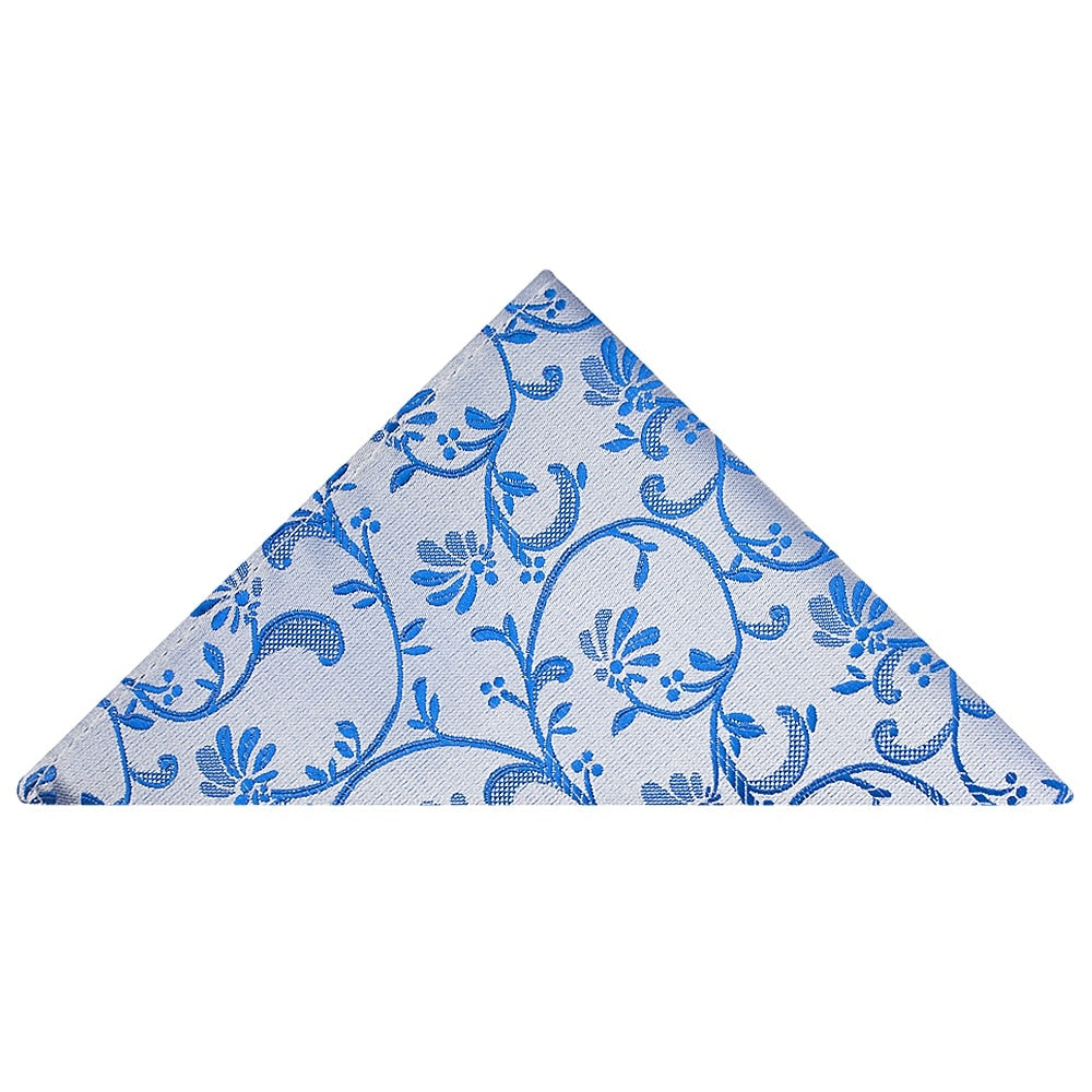 Royal Blue Floral Classic Mens Tie And Pocket Square Set 5
