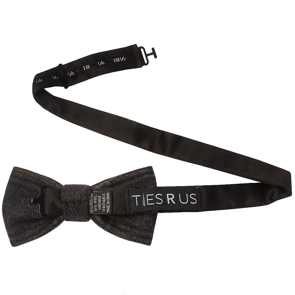 Dark Grey Check Mens Tweed Bow Tie And Pocket Square Set 3