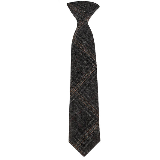Pre Tied Dark Grey Check Tweed Boys Tie Age 4 7 1