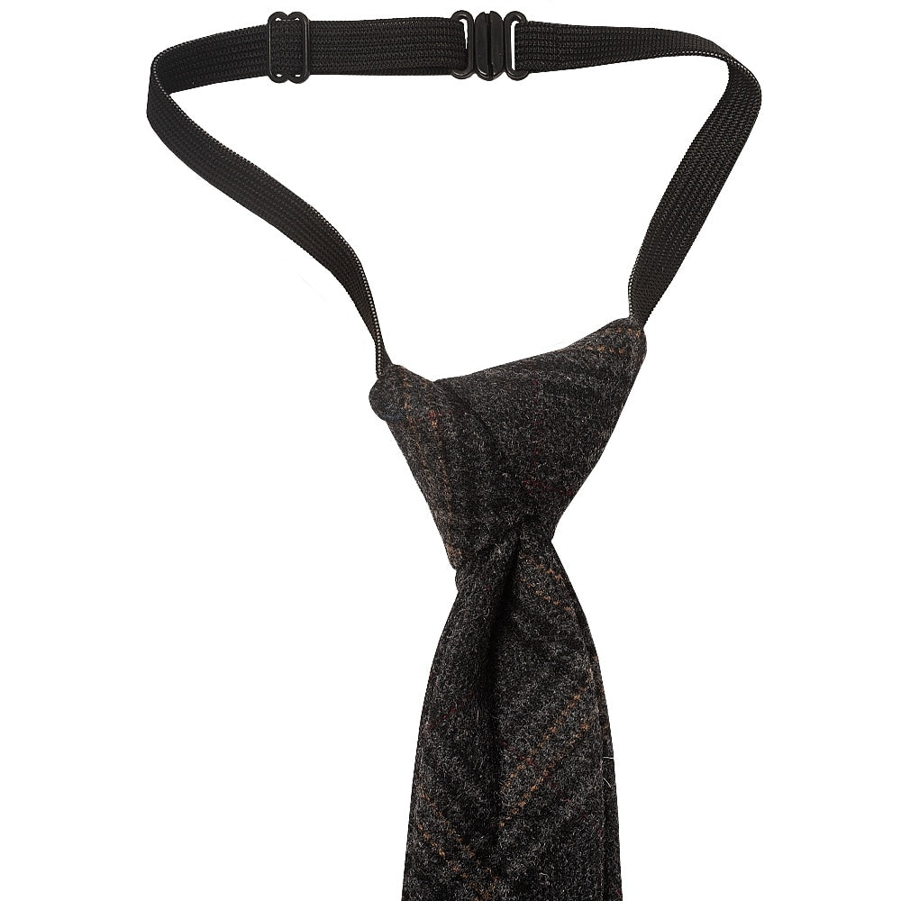 Pre Tied Dark Grey Check Tweed Boys Tie Age 4 7 2