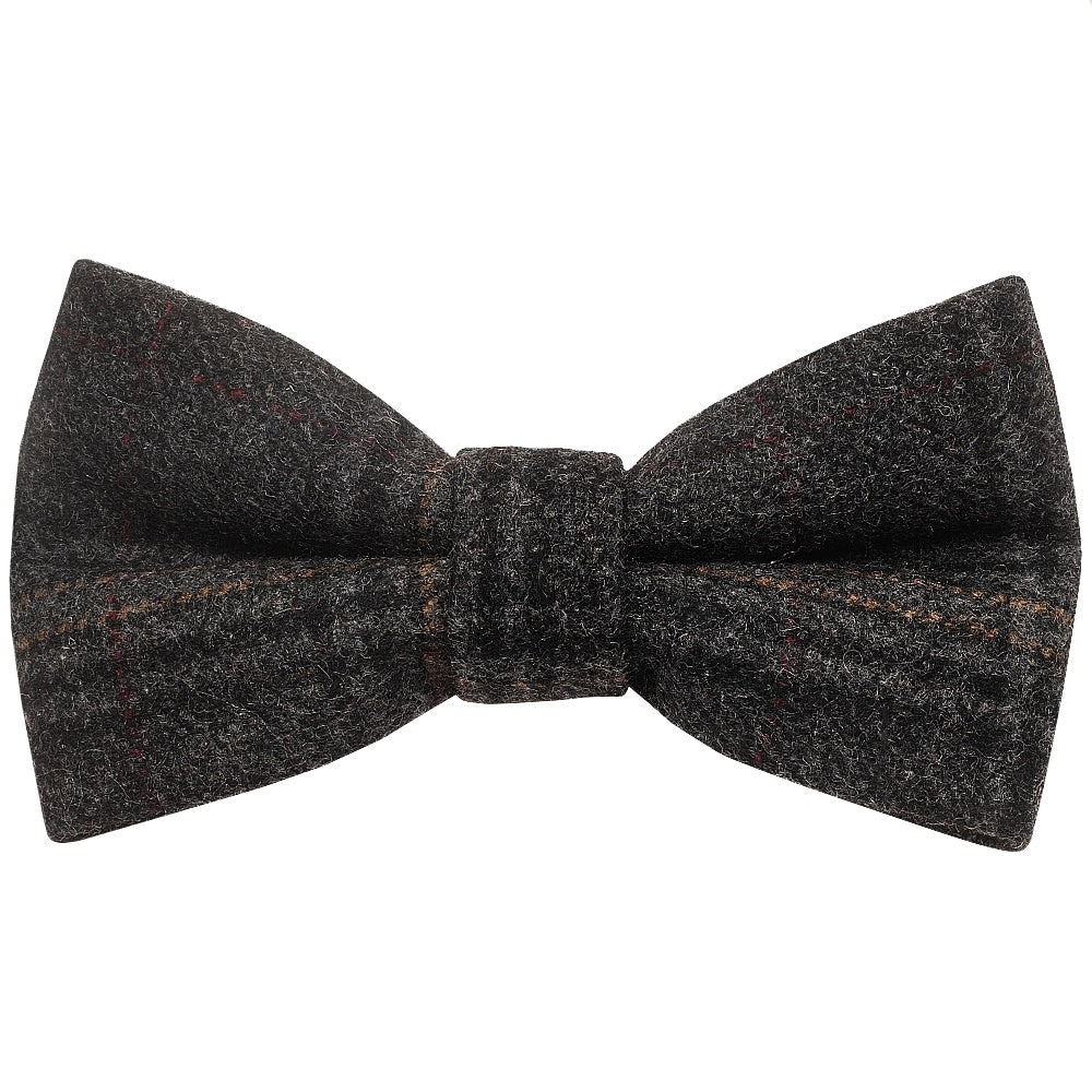 Pre Tied Dark Grey Check Tweed Boys Bow Tie Age 4 7 1