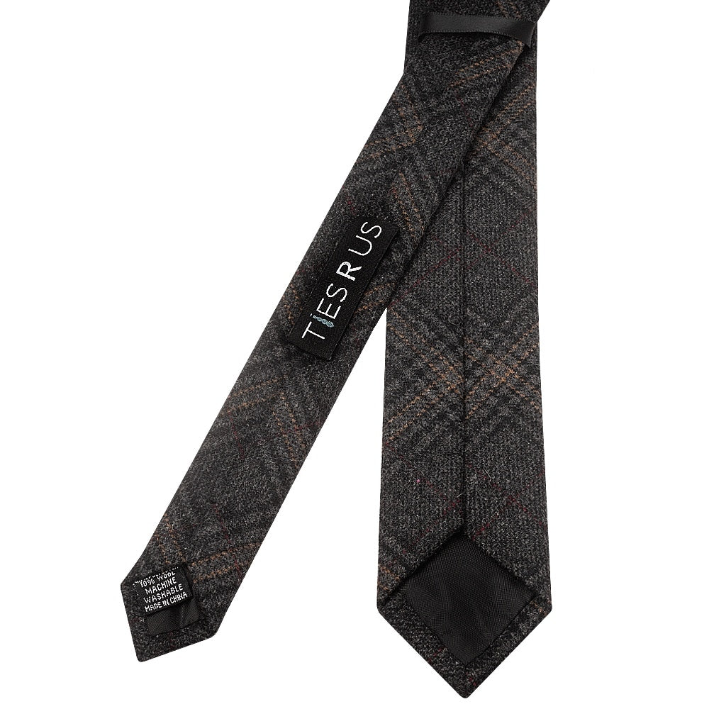 Dark Grey Check Tweed Skinny Boys Tie And Pocket Square Set 4