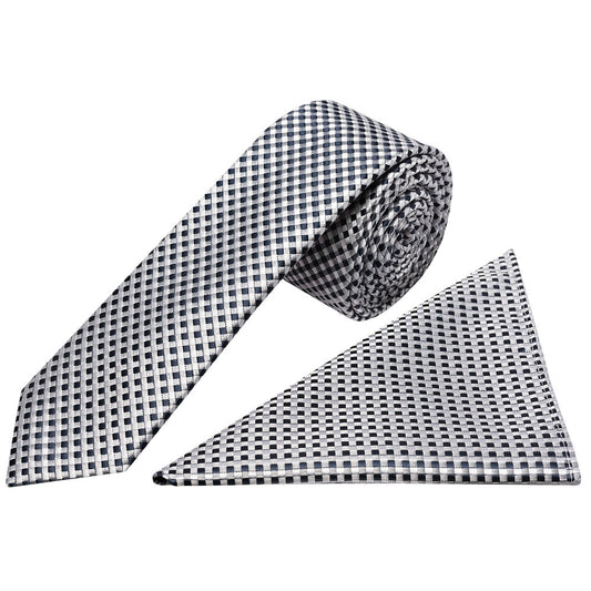 Silver Diamond Neat Skinny Boys Tie and Pocket Square