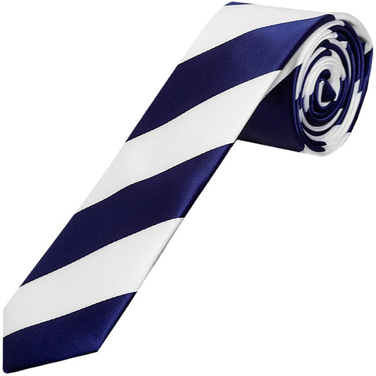 Navy And White Striped Skinny Boys Football Tie 1