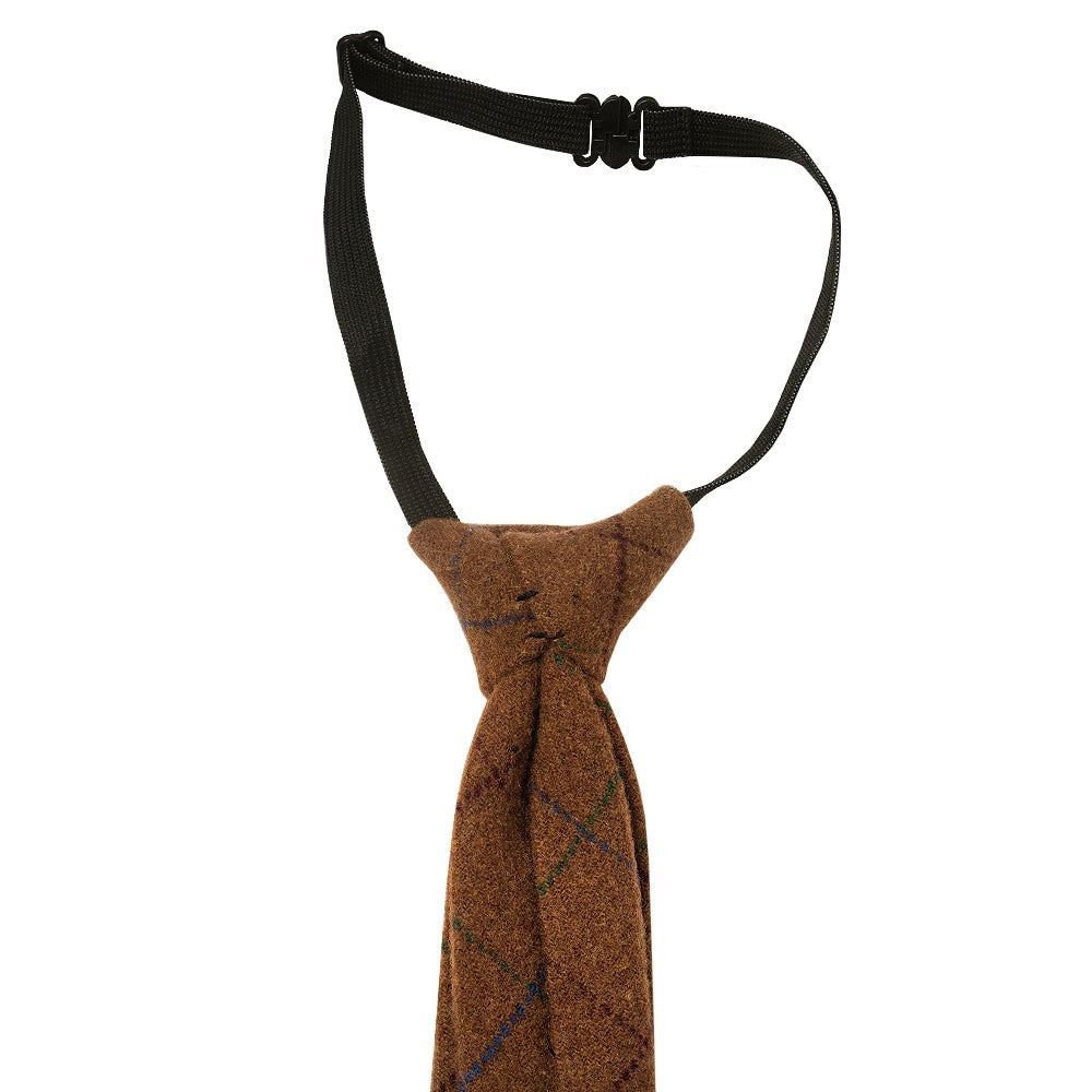 Pre Tied Light Brown Large Check Tweed Boys Tie Age 4 7 2