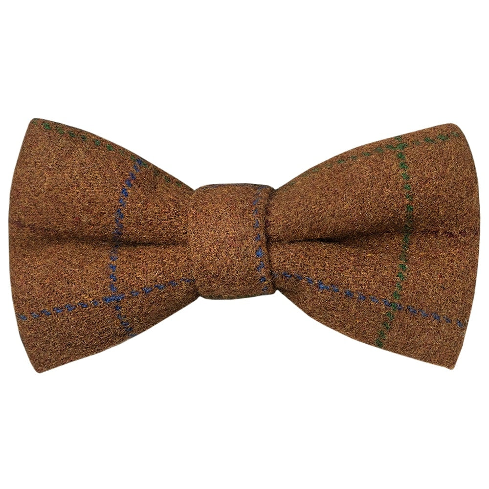 Pre Tied Light Brown Large Check Tweed Boys Bow Tie Age 4 7 1