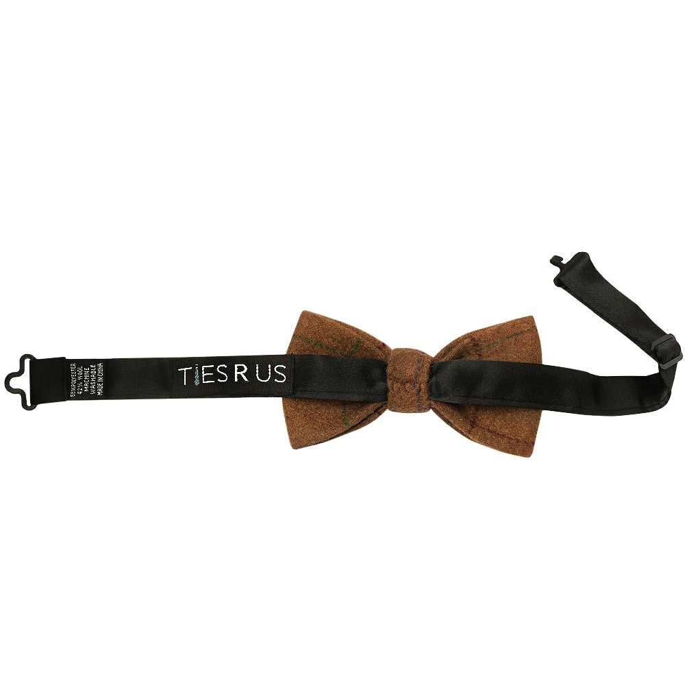 Pre Tied Light Brown Large Check Tweed Boys Bow Tie Age 4 7 2