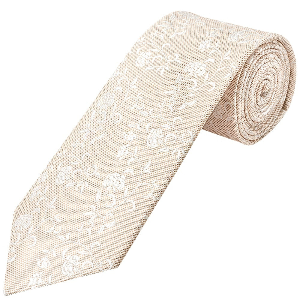 Champagne And White Floral Classic Mens Tie Pocket Square Set 2
