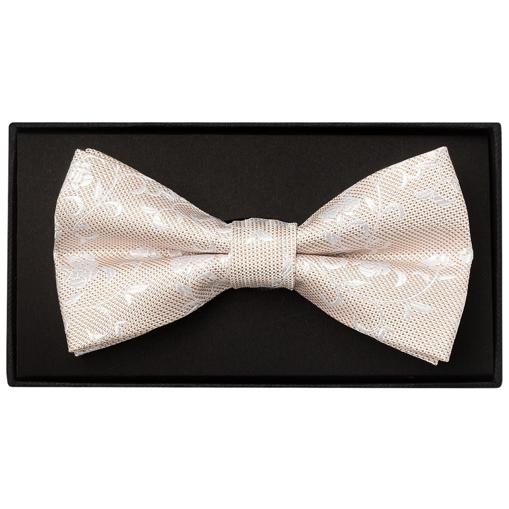 Champagne And White Floral Handmade Mens Bow Tie And Pocket Square Set 2