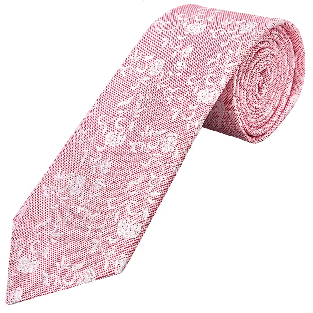 Pink And White Floral Classic Mens Tie Pocket Square Set 2