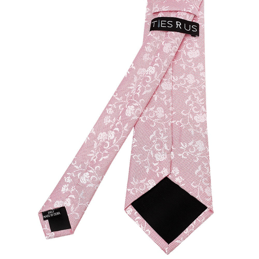 Pink And White Floral Classic Mens Tie Pocket Square Set 4