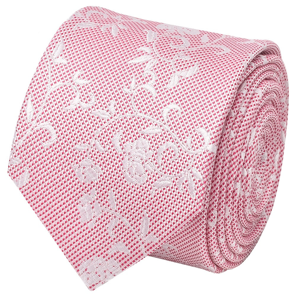 Pink And White Floral Skinny Mens Tie 2