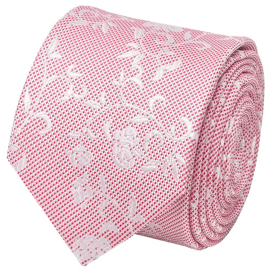 Pink And White Floral Skinny Mens Tie 2