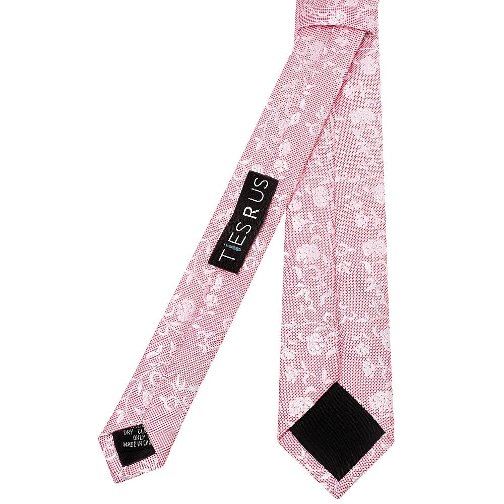 Pink And White Floral Skinny Mens Tie 3