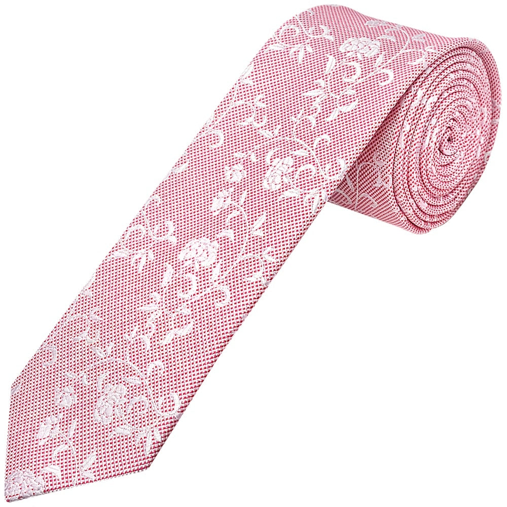 Pink Floral Skinny Boys Tie 1