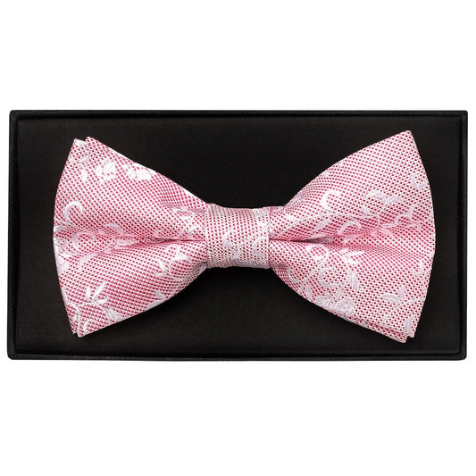 Pink And White Floral Handmade Mens Bow Tie And Pocket Square Set 2