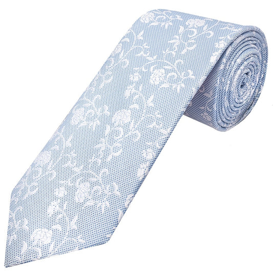 Sky Blue And White Floral Classic Mens Tie Pocket Square Set 2