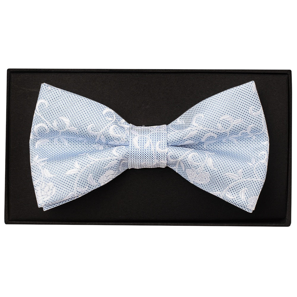 Sky Blue And White Floral Handmade Mens Bow Tie And Pocket Square Set 2